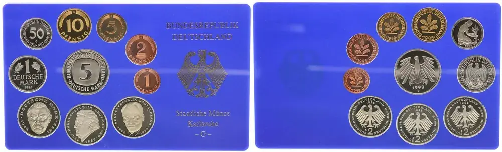 Deutschland / BRD / Kurssätze 1Pf. bis 5 DM BRD Kurssatz Einzelplatte 1998 G Polierte Platte PP - Jetzt neu