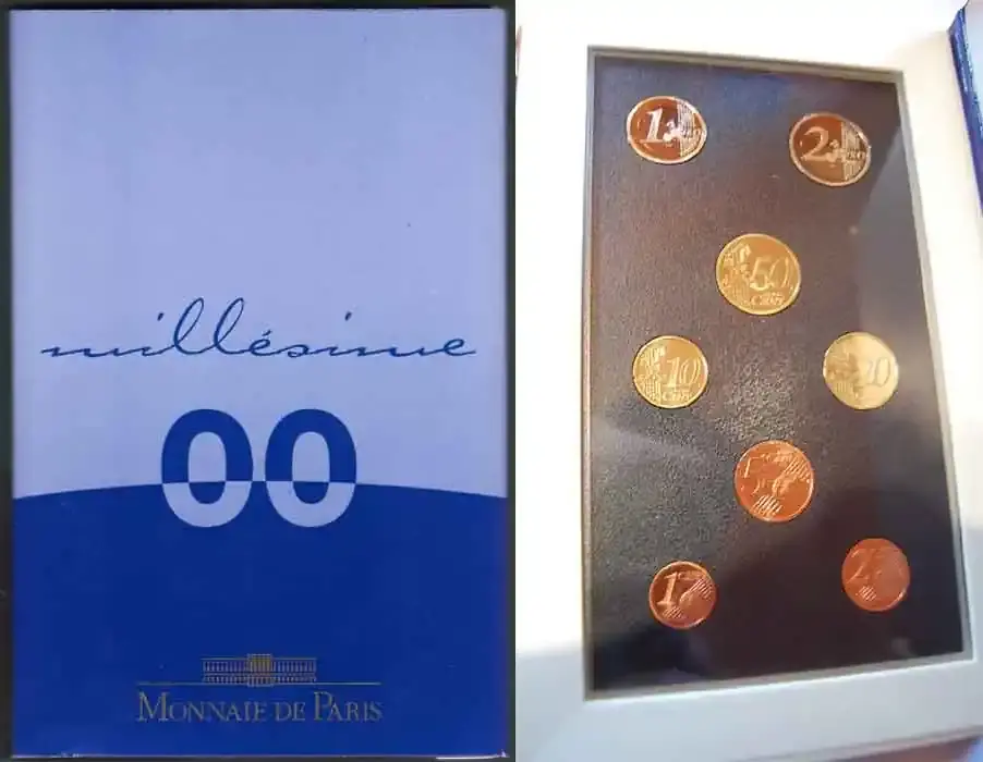 Frankreich Offizieller Kursmünzensatz, 1 Cent bis 2 Euro Offizielle Kursmünzensatz 1 Cent – 2 2000 Polierte Platte, originalverpackt - Verfügbar