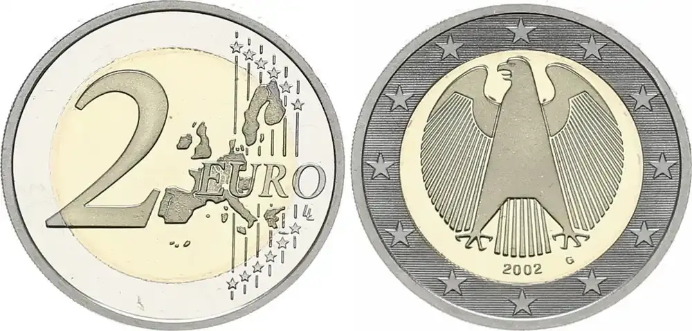 Zeitlich begrenzt | Bundesrepublik Deutschland 2 Euro KURSMÜNZE 2 Euro Deutschland 2002 G Polierte Platte in Münzkapsel Polierte Platte (PP, Proof) in Münzkapsel