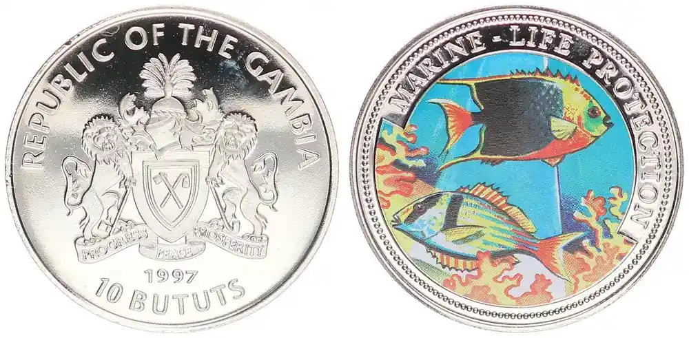 Letzte Chance - Farbmünze, Gambia 1997, 10 Bututs