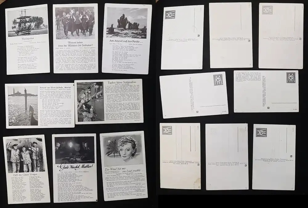 Extra-Rabatt - 3. Reich Konvolut 16 Postkarten mit Liedertexten und Bildern gebrauchter guter Zustand