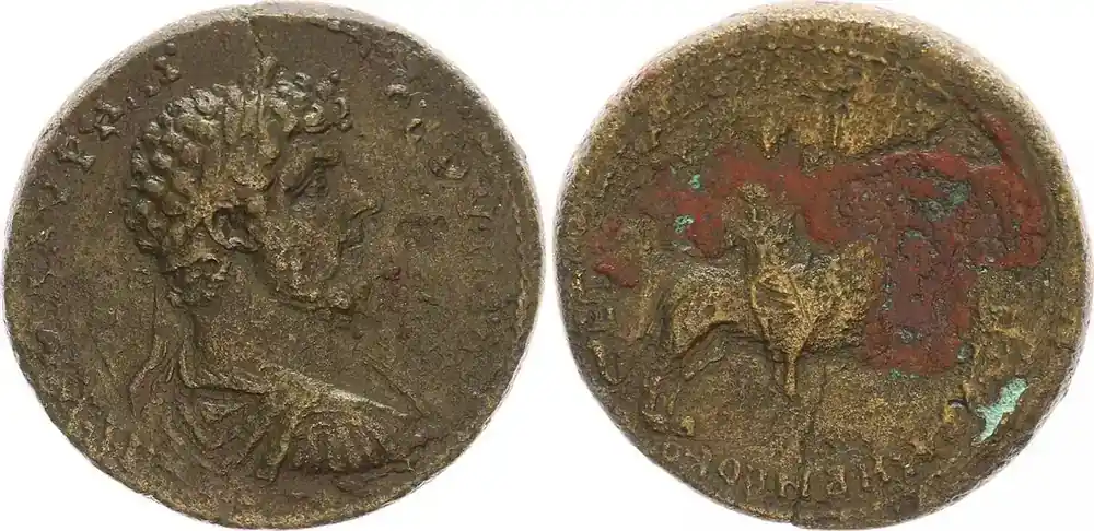 Hammerpreis - Antike / Römische Kaiserzeit / Lucius Verus Medaillon 34,8g. Antike Lucius Verus Medaillon 34,8g Sehr selten ! stellenweise Belag, ss / s
