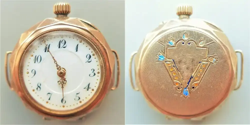 Schweiz, DAMEN Taschen UHR, ca. 1915, DAMEN TASCHENUHR, Gold 8K, Gehäuseumbau, Zylinderhemmung, gute Funktion,ca.1915, altersentsprechende Gebrauchsspuren, siehe Fotos - Wochenendangebot