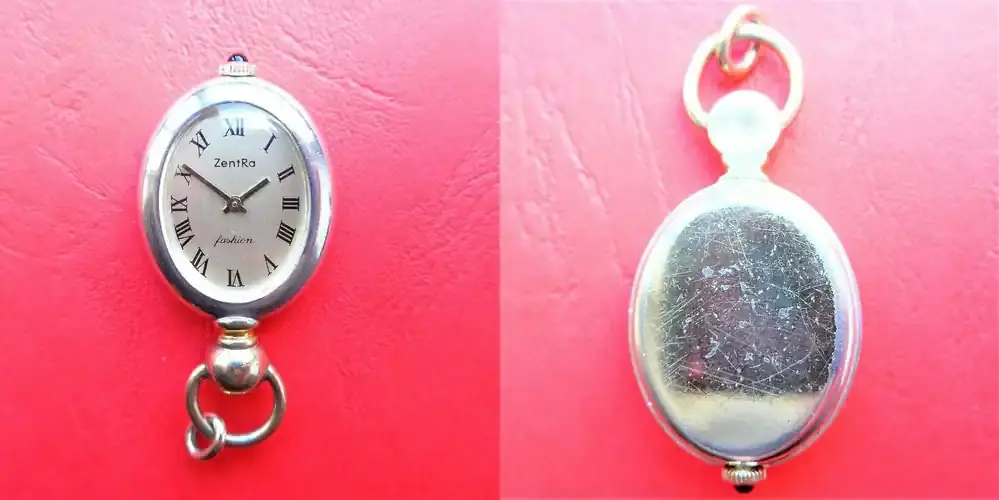 Deutschland, Damen Taschen-/Anhängeruhr, unbek. Herstellungsjahr, hübsche ZENTRA ANHÄNGERUHR, Silber – 0,800, guter Zustand und Funktion, altersentsprechende Gebrauchsspuren, siehe Fotos - Sicher bezahlen