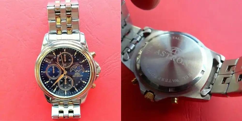 Ausverkauf - Japan, Herren-ARMBANDUHR, unbek. Herstell.jahr, besonderer HERREN Chronograph, ASTRON, neue Batterie, gute Funktion, altersentsprechende Abnutzungszeichen, siehe Fotos