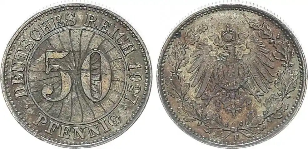 Deutschland / WEIMAR / PROBEPRÄGUNG 1927 F WEIMAR 50 Pfennig Gestaltungsprobe RS.Stempel der 1/2Mark J.16 ss | Preis gesenkt