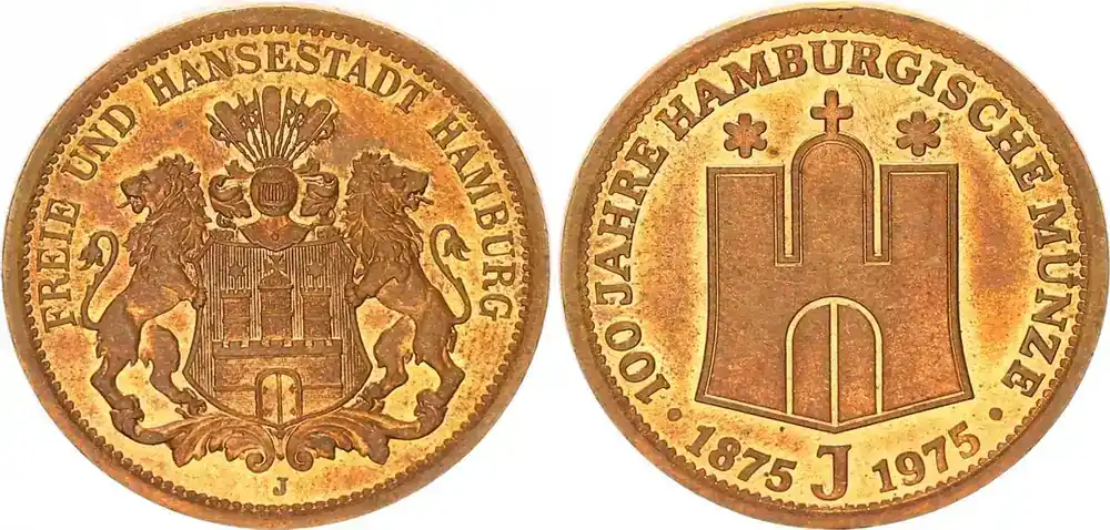 Angebot | Deutschland / Bundesrepublik Medaille / Rs Stempel 3 Mark Hamburg 1975 J Hamburger Münze 100 Jahre, Rs Stempel 3 Mark Hamburg , Eisen Kupferpl. prfr.