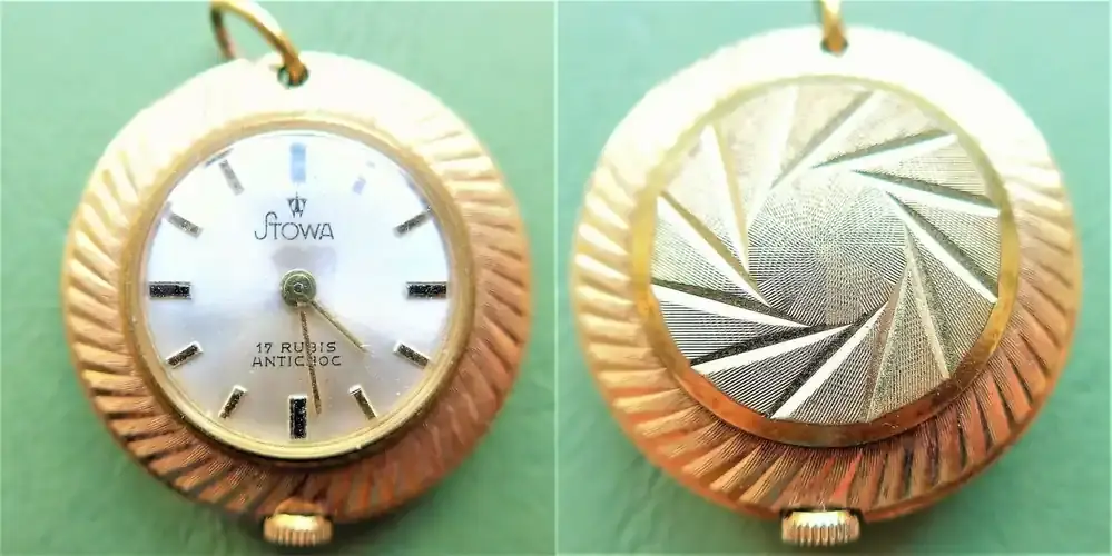 Deutschland, Damen Taschen-/Anhängeruhr, unbek. Herstellungsjahr, niedliche HALSKETTEN UHR STOWA – 17 Rubis gute Funktion-eher neuerer Bauart, altersentsprechende Gebrauchsspuren, siehe Fotos - Online kaufen