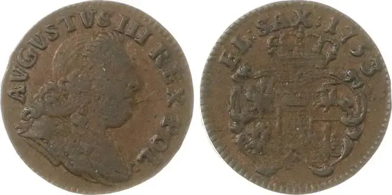 Versand noch heute | Polen Cu Schilling 1753 August III. 1733-1766. Kl. Prägeschwäche, sehr schön – vorzüglich