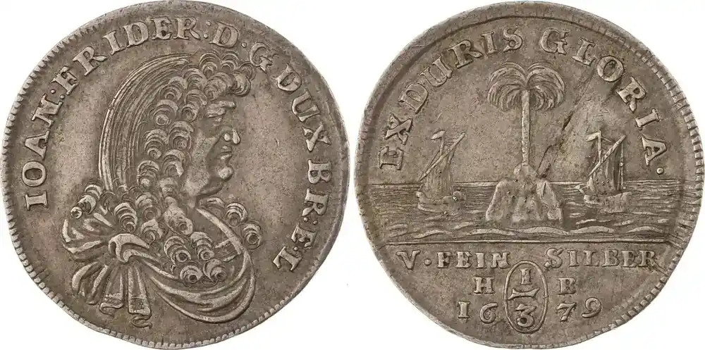 Braunschweig-Calenberg-Hannover 1/3 Palmbaumtaler 1679 HB Johann Friedrich 1665-1679. Sehr schön + - Sichere Zahlung