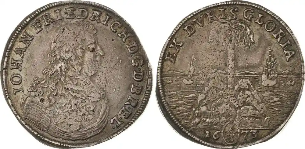 Geprüfte Qualität | Braunschweig-Calenberg-Hannover Dicker 1/3 Palmbaumtaler 1673 Johann Friedrich 1665-1679. Prägeschwäche, sehr schön +