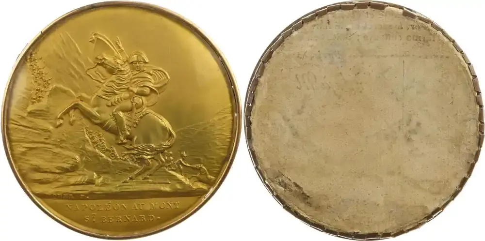 Wochenendangebot - Frankreich Vergoldetes einseitiges Bronzeklischee Medaillen Napoleons I. Äußerst selten. Von schönster Erhaltung. Vorzüglich