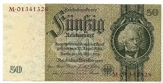 Jetzt neu | Deutschland 50 Reichsmark 30.März 1933 Ro.175d leicht gebraucht II+