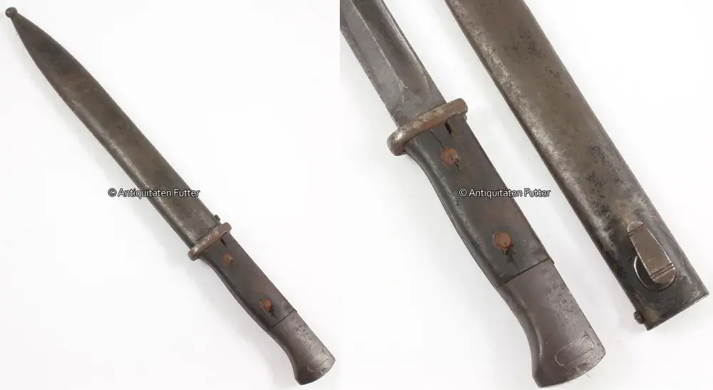 Neu im Shop | Drittes Reich O.J. Bajonett / Seitengewehr 84 / 98 / III. Modell, mit Holz – Griffschalen 2-3