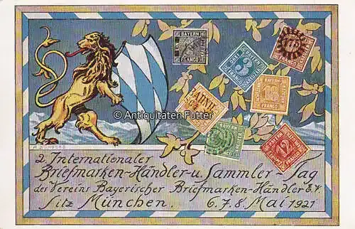 München / Bayern 1921 Ansichtskarte / Postkarte / Briefmarkensprache / 2. Internationaler Briefmarken | Direkt vom Hersteller