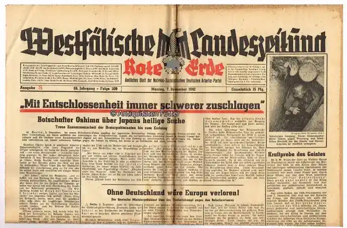 Drittes Reich / Westfalen 7.12.1942 Westfälische Landeszeitung Rote Erde / Amtliches Blatt der NSDAP 3 - Top-Preis
