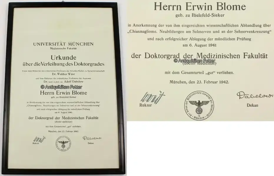 Preiswert - 1942 Urkunde über die Verleihung des Doktorgrades / Universität München 2