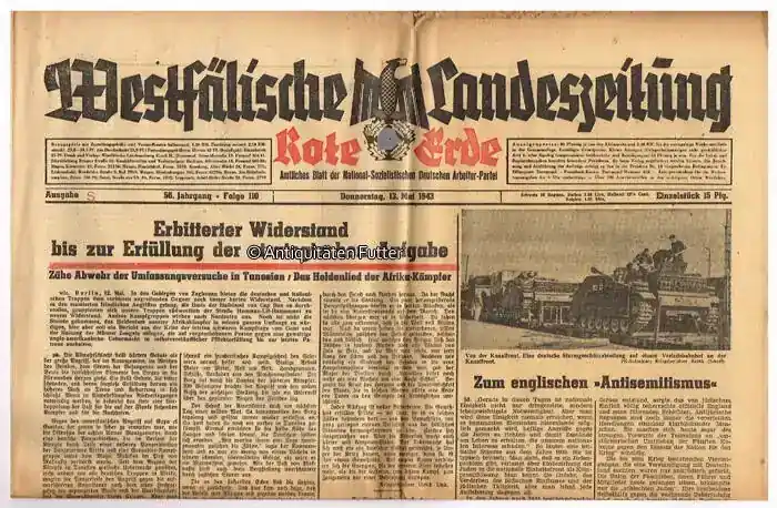 Drittes Reich / Westfalen 13.5.1943 Westfälische Landeszeitung Rote Erde / Amtliches Blatt der NSDAP 2-3 | Hohe Qualität
