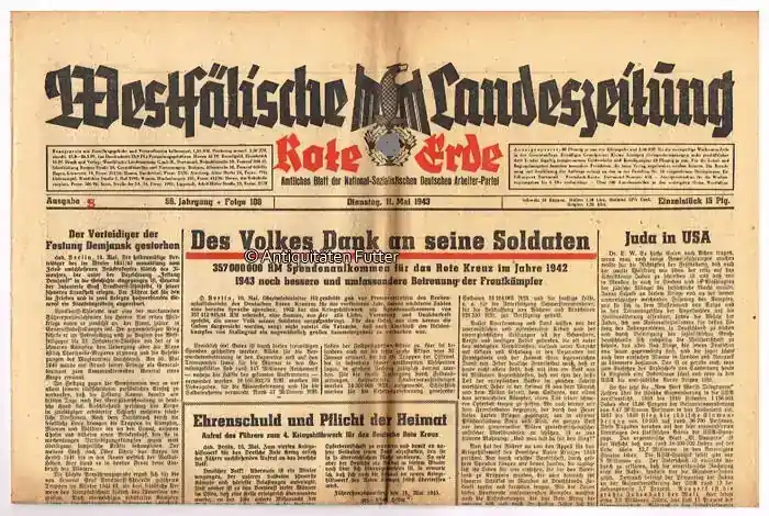 Drittes Reich / Westfalen 10.5.1943 Westfälische Landeszeitung Rote Erde / Amtliches Blatt der NSDAP 3 - Preis gesenkt