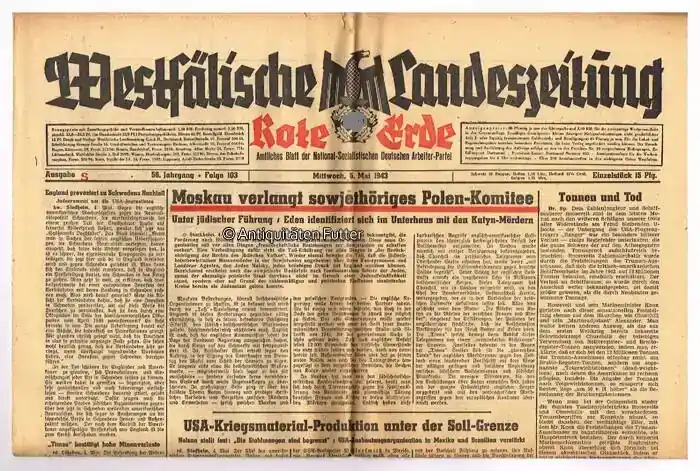 Drittes Reich / Westfalen 5.5.1943 Westfälische Landeszeitung Rote Erde / Amtliches Blatt der NSDAP 2-3 | Neu hinzugefügt