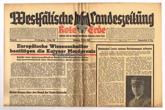 Drittes Reich / Westfalen 4.5.1943 Westfälische Landeszeitung Rote Erde / Amtliches Blatt der NSDAP 2-3 | Sehr gefragt