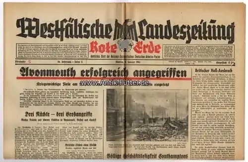 Nur noch heute - Drittes Reich/Westfalen 6. 1. 1941 Westfälische Landeszeitung Rote Erde / Amtliches Blatt der NSDAP 1-2