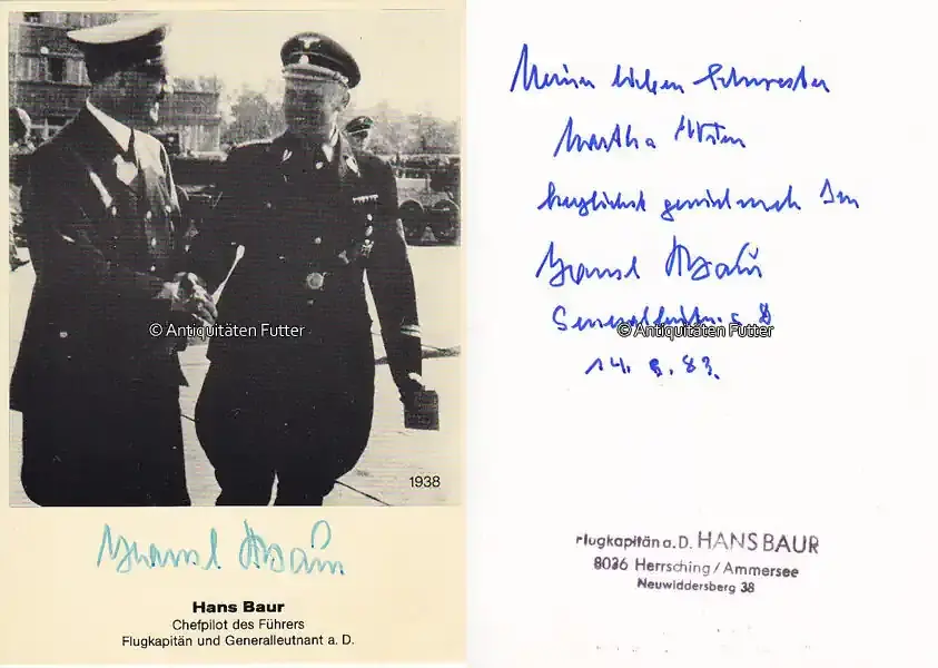 Neue Ware - Drittes Reich 1983 Autographen / Hans Bauer / Chefpilot des Führers / Handschriftlich 3 mal… 2