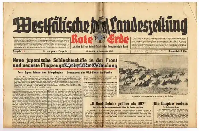 Abverkauf | Drittes Reich / Westfalen 9.12.1942 Westfälische Landeszeitung Rote Erde / Amtliches Blatt der NSDAP 2-3