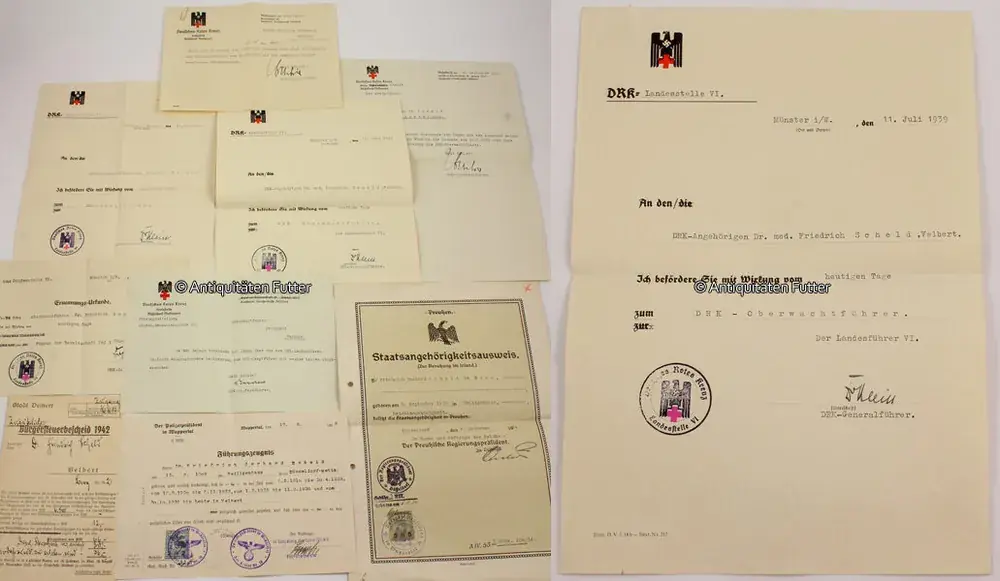 Qualitätsprodukt - Drittes Reich / Velbert 1934-1943 DRK / Deutsches Rotes Kreuz / Urkunden des Dr. Friedrich Scheld 2