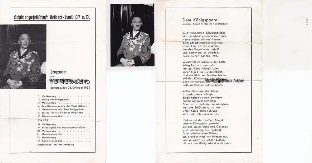 Expresslieferung | Velbert / Westfalen 1935 Schützengesellschaft Velbert-Land 07 e. V. / Programm zum Königsabend und Foto. 2-3