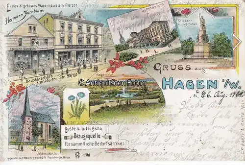 Hochwertig - Hagen in Westfalen 1901 Ansichtskarte / Postkarte / Litho / Hermann Kornblum /Erstes & grösstes… 2-3
