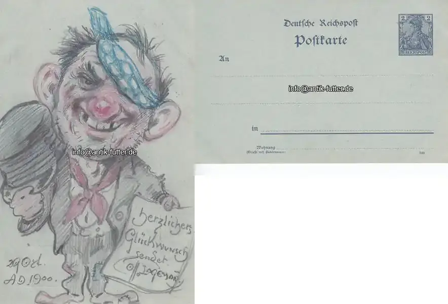 Fast ausverkauft - Berlin – Schöneberg 1900 Eigenhändige, gestaltete Ganzsachenkarte des Kunstmalers Otto Lagemann 1-2