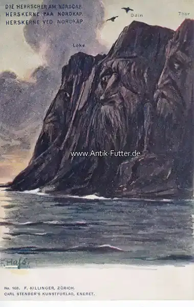 Norwegen/Nordkap O.J. Künstlerkarte/Berge mit Gesichtern/signiert F. Hals/Die Herrscher am Nordkap 1-2 - Premium-Qualität