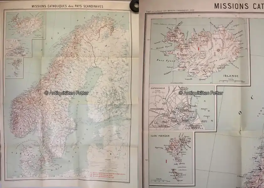 Skandinavien / Dänemark / Norwegen / Schweden 1909 Karte / Katholische Vertretungen der skandinavischen Länder 2-3 - Direkt ab Werk