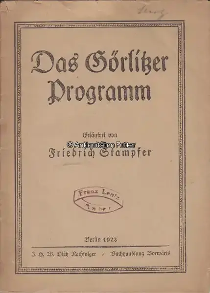 Deutsches Reich 1922 Friedrich Stampfer / Das Görlitzer Programm 3 | Abverkauf