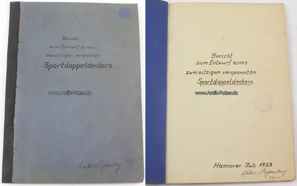 Hannover 1929 Diplomarbeit/Bericht z Entwurf eines zweisitzigen verspannten Sportdoppeldeckers 2-3 - Expressversand