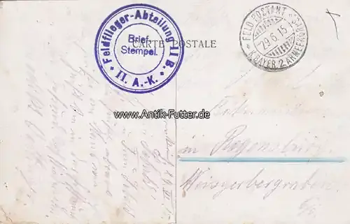 Ypres / Belgien 29.6. 15 Feldpostkarte mit Stempel Feldflieger – Abteilung II B. II. A.-K. und… 2-3 - Fast ausverkauft