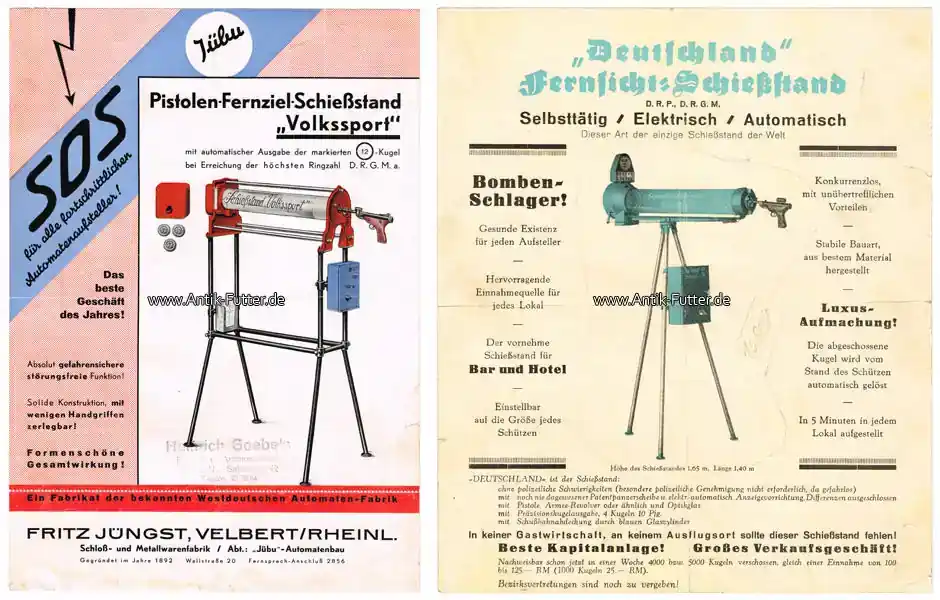 Arnsberg um 1935 3 Werbebroschüren / Jübu – Pistolen-Fernziel-Schießstand / Deutschland … | Aktion
