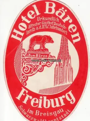 Freiburg/Breisgau O.J. Reklamemarke/Hotel Bären Freiburg im Breisgau Schwarzwaldhauptstadt/Urkundlich.. 1-2 | Sehr gefragt