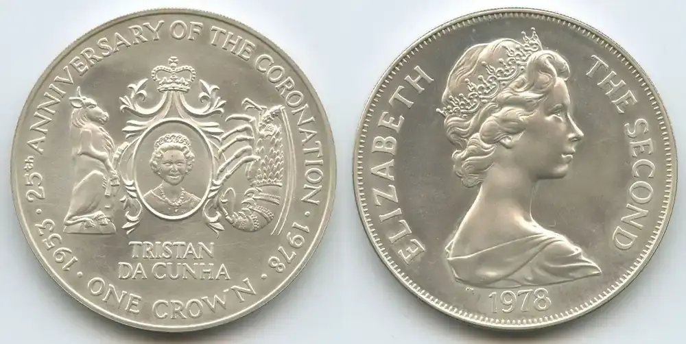 Tristan da Cunha One Crown Silber 1978 GS964 – 25th Anniversary of the Coronation of Queen Elizabeth II. Fast unzirkuiert, matt | Jetzt erhältlich