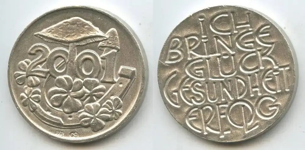 Brandneu | Österreich Glücksbringer SilberGlücksmünze Neujahrsmünze 2001 L2884 – Hufeisen, Glücksklee, Glückspilz Vorzüglich
