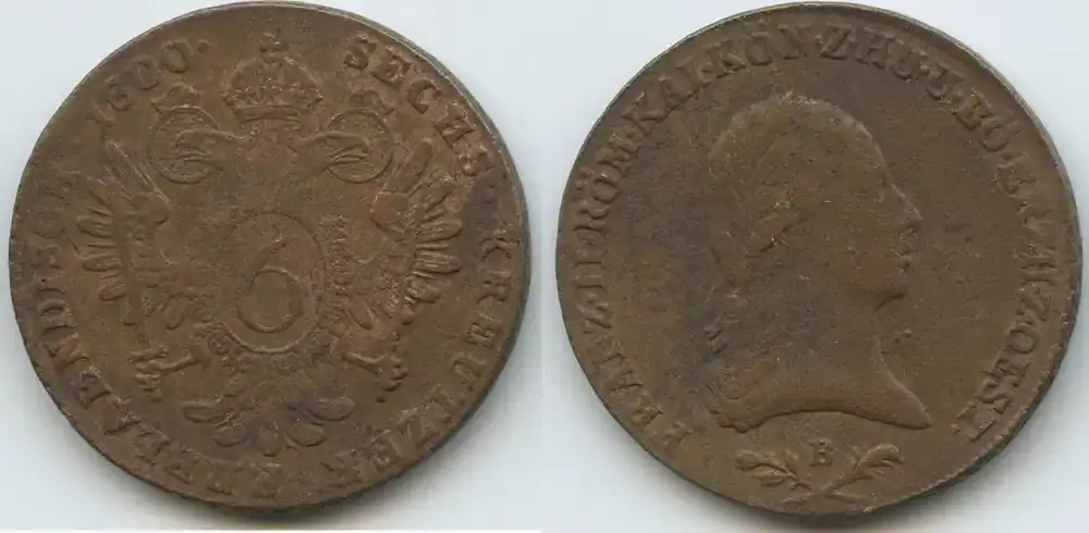 RDR Österreich Ungarn 6 Kreuzer 1800 B Kremnitz G5390 – Franz II. 1792-1835 Austria Sehr schön - Schnelle Lieferung