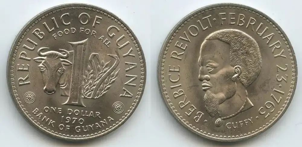 Sparangebot - Guyana One Dollar 1970 G2821 – Cuffy Berbice Revolt February 1763 Unzirkuliert