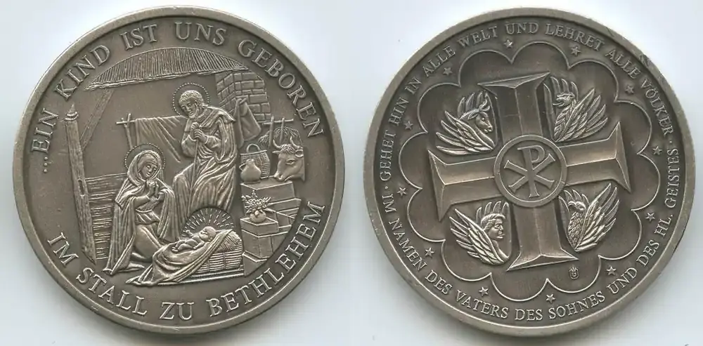 Deutschland Bundesrepublik Religiöse Medaille Weihnachten 1996 GY654 – Geburt Christi Heilige Familie in Bethlehem – Maria, Josef & Jesus Unzirkuiert | Neu verfügbar