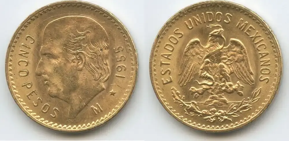 Mexiko Republik 5 Pesos Gold 1955 M° Mexican Mint M 5489 – Miguel Hidalgo y Costilla – Mexico Republic Vorzüglich – Unzirkuliert | Mega-Angebot
