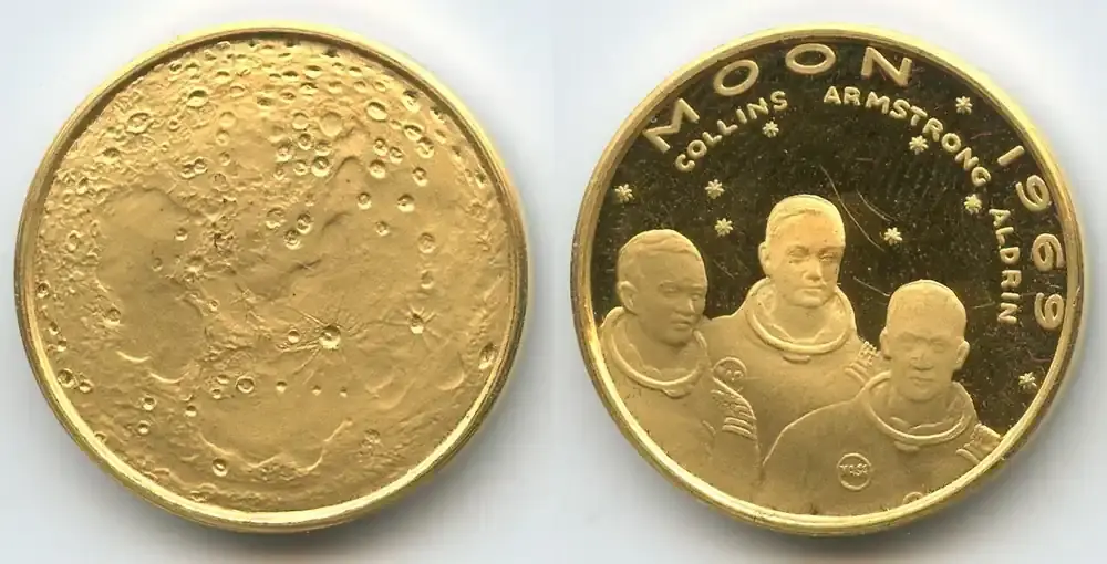 Vereinigten Staaten von Amerika USA Goldmedaille Mond M 5493 – Mondlandung Apollo 11-21.07.1969 N.Armstrong, E.Aldrin, M.Collins Polierte Platte, kleine Kratzer - Hohe Qualität