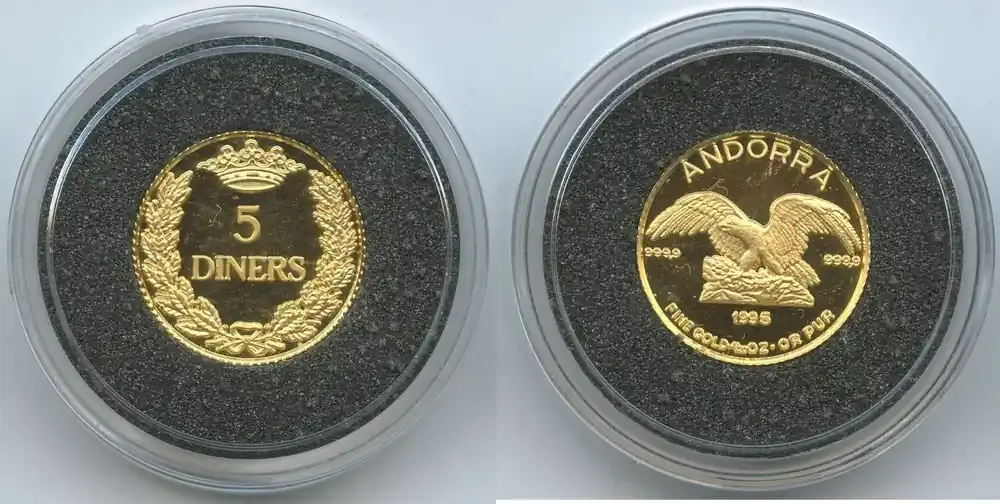 Andorra 5 Diners Gold (1/20 Unze) 1995 M 5559 – Golden Eagle – Gold Bullion – Joan Martí i Alanis Polierte Platte | Sale