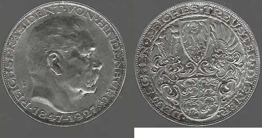 DEUTSCHLAND/ALLEMAGNE. 1927 D=München. PRÉSIDENT DU REICH. PAUL VON HINDENBURG .Von KARL GOETZ . fast Vorzüglich. (leicht gerieben) | Qualitätsprodukt