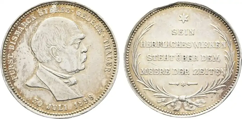 Super-Preis - Personenmedaillen Medaille 1898 von Drentwett (unsigniert) Bismarck, Otto von, Deutscher Reichskanzler *1815, +1898 Randfehler, sehr schön – vorzüglich