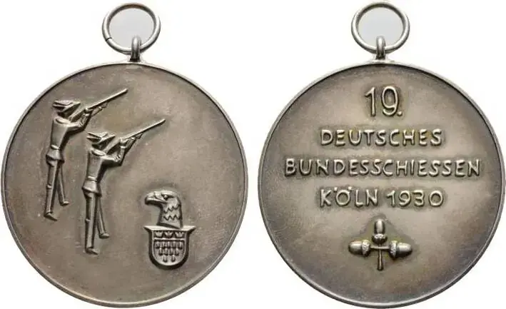 Neu eingetroffen - Schützenmedaillen Tragbare Medaille 1930 von Poellath In Originaletui. Mattiert. Stempelglanz